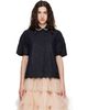 Simone Rocha Simone Rocha Black Cropped Puff Sleeve Lace Trim Shirt - 1