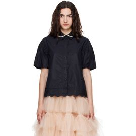 Simone Rocha Simone Rocha Black Cropped Puff Sleeve Lace Trim Shirt