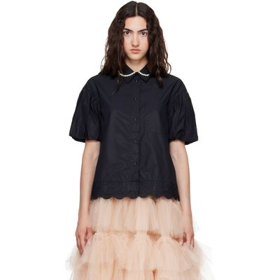 Simone Rocha Simone Rocha Black Cropped Puff Sleeve Lace Trim Shirt