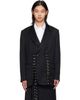 Simone Rocha Simone Rocha Black Double Breasted Grommet Ring Hem Slice Blazer - 1