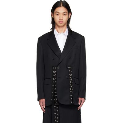Simone Rocha Simone Rocha Black Double Breasted Grommet Ring Hem Slice Blazer