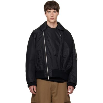 Simone Rocha Simone Rocha Black Draped Side Zip Bomber Jacket