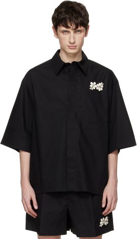 Simone Rocha Simone Rocha Black Embellished Boxy Pen Pocket Shirt