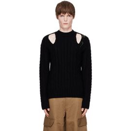 Simone Rocha Simone Rocha Black Embellished Cable Knit Slash Sweater