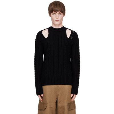 Simone Rocha Simone Rocha Black Embellished Cable Knit Slash Sweater