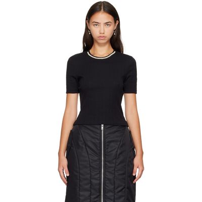 Simone Rocha Simone Rocha Black Embellished Cropped Pointelle T-shirt