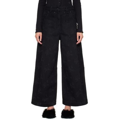 Simone Rocha Simone Rocha Black Embellished Cropped Wide Leg Utility Curve Jeans