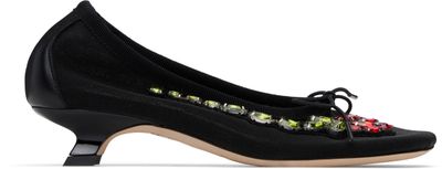 Simone Rocha Simone Rocha Black Embellished Flower Mesh Ballerina Heels