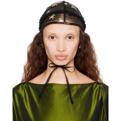 Simone Rocha Simone Rocha Black Frill Embellished Bonnet