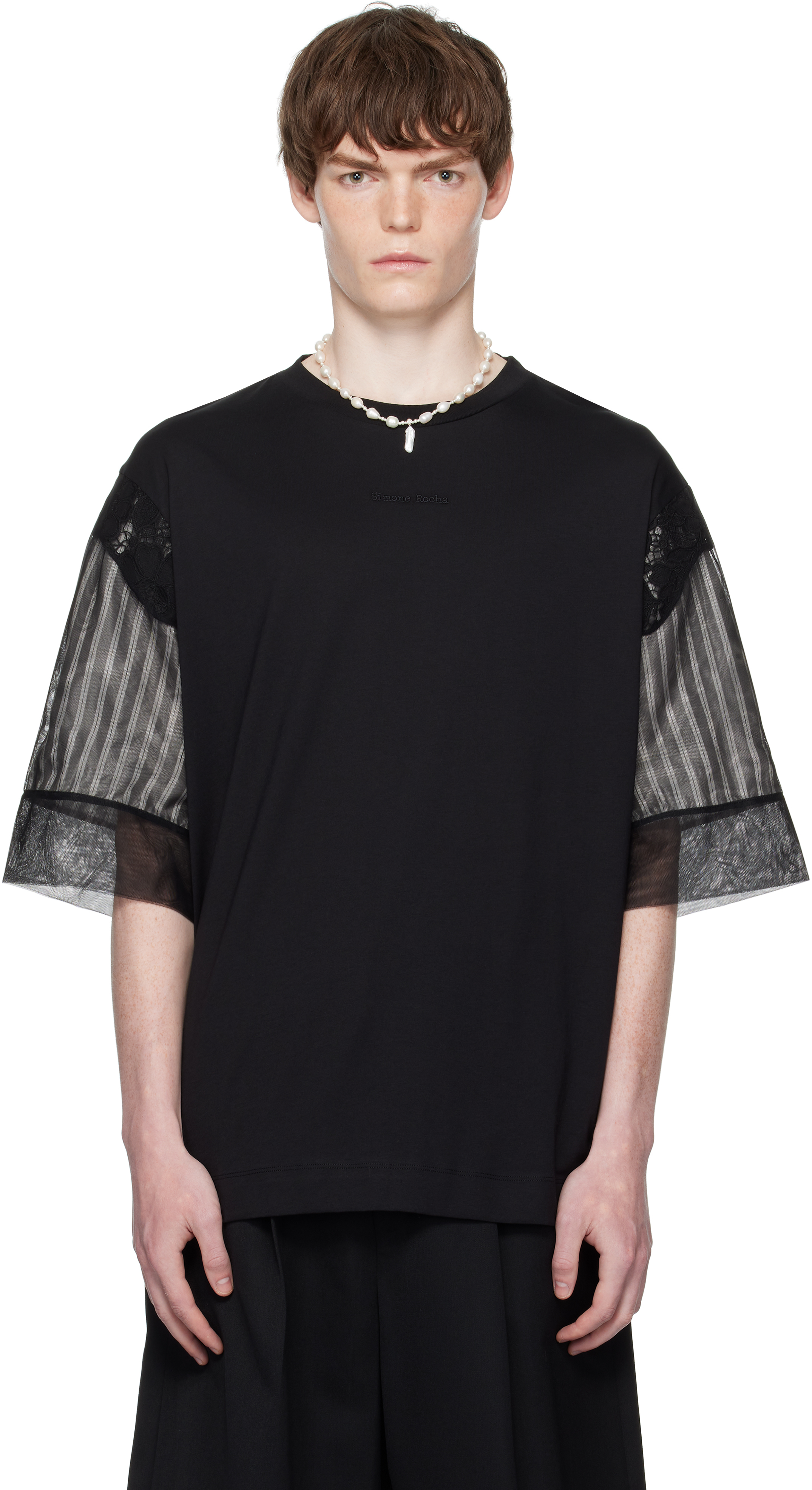 Simone Rocha Tシャツ Simone Rocha - Black Trapped Lace Patchwork T-shirt
