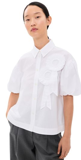 Simone Rocha Simone Rocha Cropped Ribbon Rosette Puff Sleeve Shirt White/White