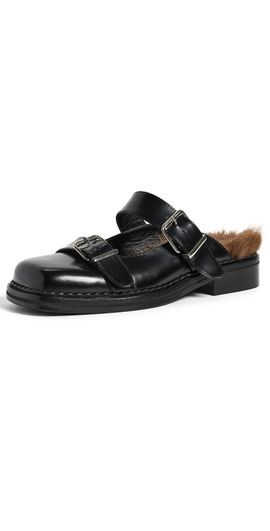 Simone Rocha Simone Rocha Faux Fur Lined Buckle Mary Jane Mules Black/Brown