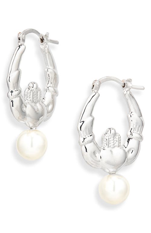 Simone Rocha Simone Rocha Faux Pearl Claddagh Hoop Earrings