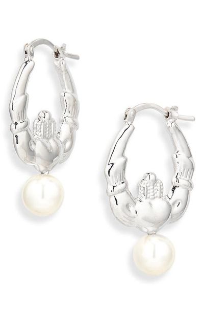 Simone Rocha Simone Rocha Faux Pearl Claddagh Hoop Earrings