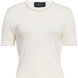 Simone Rocha Simone Rocha Faux Pearl Crop Cotton Pointelle Rib T-Shirt