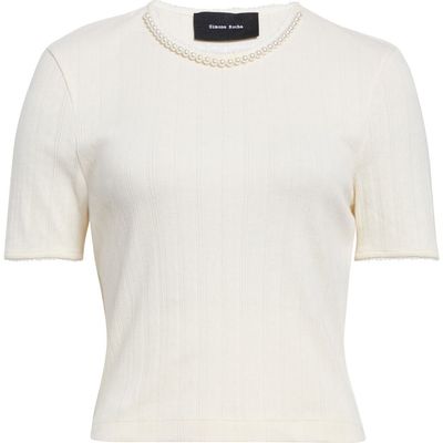 Simone Rocha Simone Rocha Faux Pearl Crop Cotton Pointelle Rib T-Shirt
