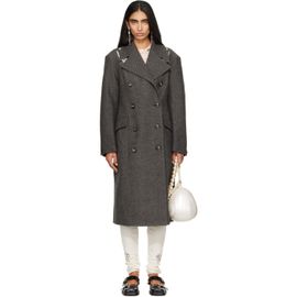 Simone Rocha Simone Rocha Gray Double Breasted Slash Coat