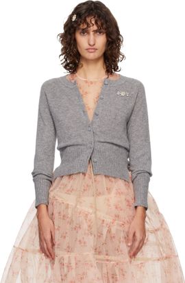 Simone Rocha Simone Rocha Gray Embellished Relaxed Cashmere Cardigan