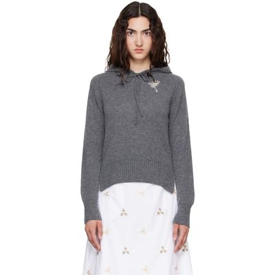 Simone Rocha Simone Rocha Gray Embellished Relaxed Cashmere Hoodie