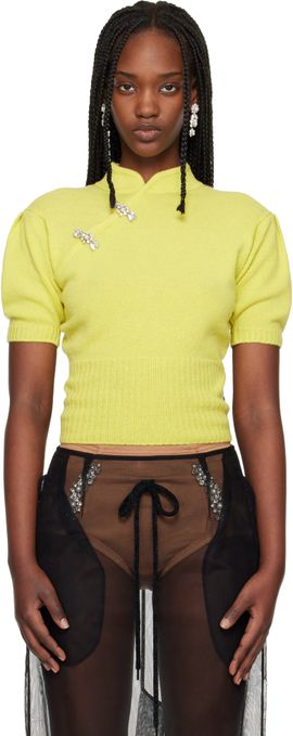 Simone Rocha Simone Rocha Green Embellished Mandarin Collar Cashmere Sweater