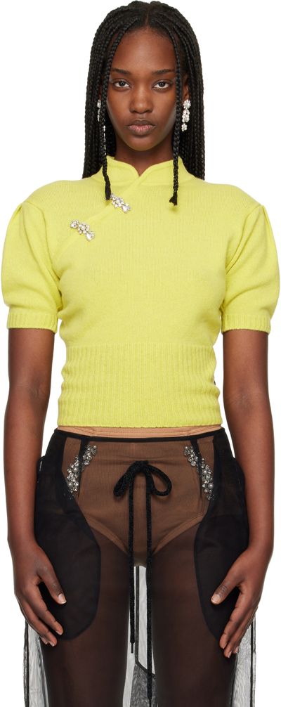 Simone Rocha Simone Rocha Green Embellished Mandarin Collar Cashmere Sweater