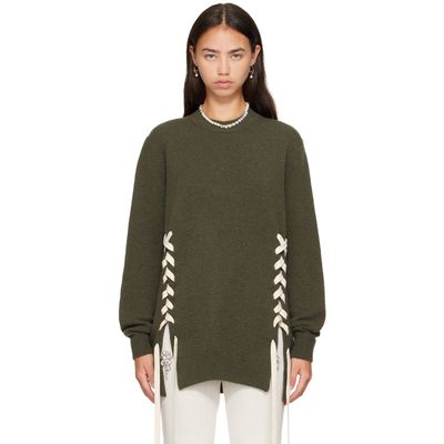 Simone Rocha Simone Rocha Khaki Merino Lace Up Hem Jumper