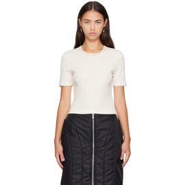 Simone Rocha Simone Rocha Off-White Embellished Cropped Pointelle T-shirt
