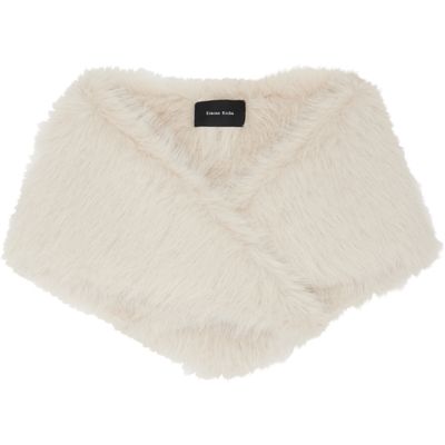 Simone Rocha Simone Rocha Off-White Embellished Faux Fur Neckerchief Scarf