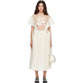 Simone Rocha Simone Rocha Off-White Pleated Sheer Ribbon Panel Maxi Dress