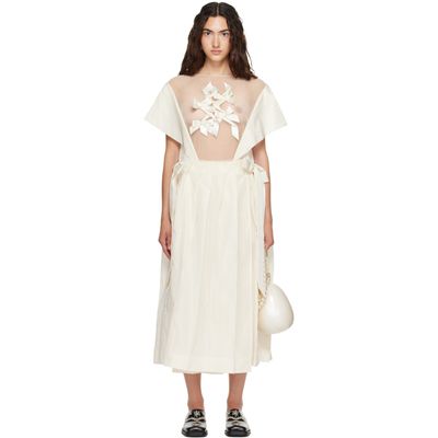 Simone Rocha Simone Rocha Off-White Pleated Sheer Ribbon Panel Maxi Dress