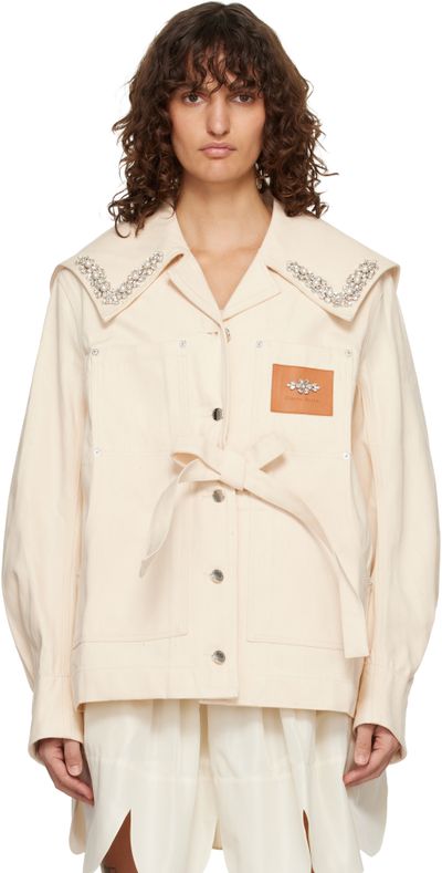 Simone Rocha Simone Rocha Off-White Sailor Collar Workwear Bow Denim Jacket