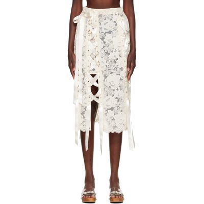 Simone Rocha Simone Rocha Off-White Unraveling Ribbon Ring Midi Skirt