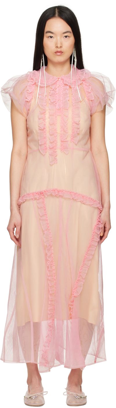 Simone Rocha - Pink Ruffle Frill Multi-Seam Maxi Dress
