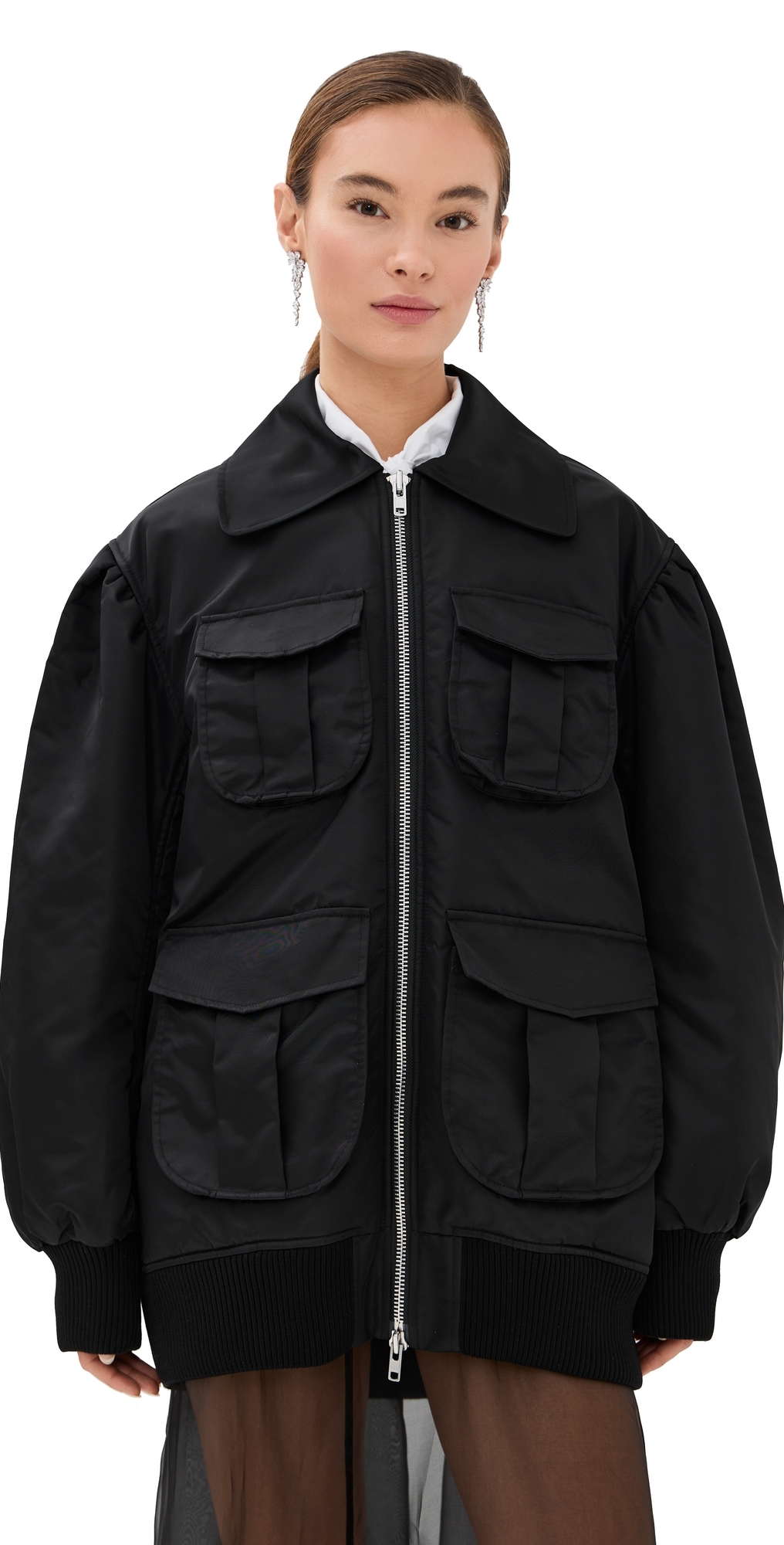 Simone Rocha - Puff Sleeve Multi Pocket Bomber Jacket Black