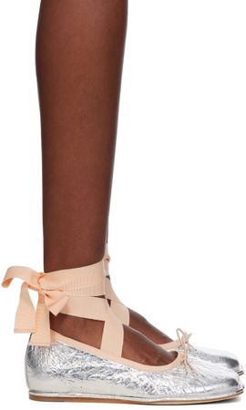 Simone Rocha Simone Rocha Silver Heart Toe Ribbon Bow Ballerina Flats