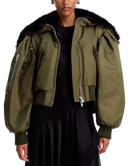 Simone Rocha Simone Rocha Split Faux Fur Hood Cropped Bomber Jacket