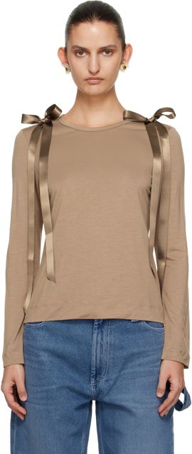 Simone Rocha Simone Rocha Tan Bow Ribbon Tail Long Sleeve T-shirt