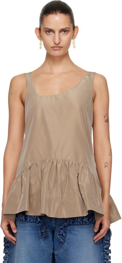 Simone Rocha Simone Rocha Tan Tilted Neck Peplum Top