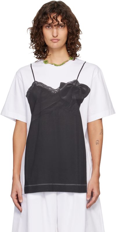 Simone Rocha Simone Rocha White & Black Bow Sash Slip Dress Trompe L'Oeil T-shirt