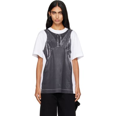 Simone Rocha Simone Rocha White & Black Patchwork Satin Trompe L'Oeil Print T-shirt