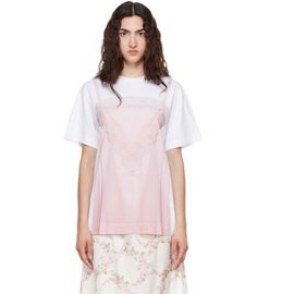 Simone Rocha Simone Rocha White & Pink Bow Sash Slip Dress Trompe L'Oeil Print T-shirt