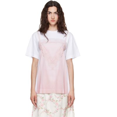 Simone Rocha Simone Rocha White & Pink Bow Sash Slip Dress Trompe L'Oeil Print T-shirt