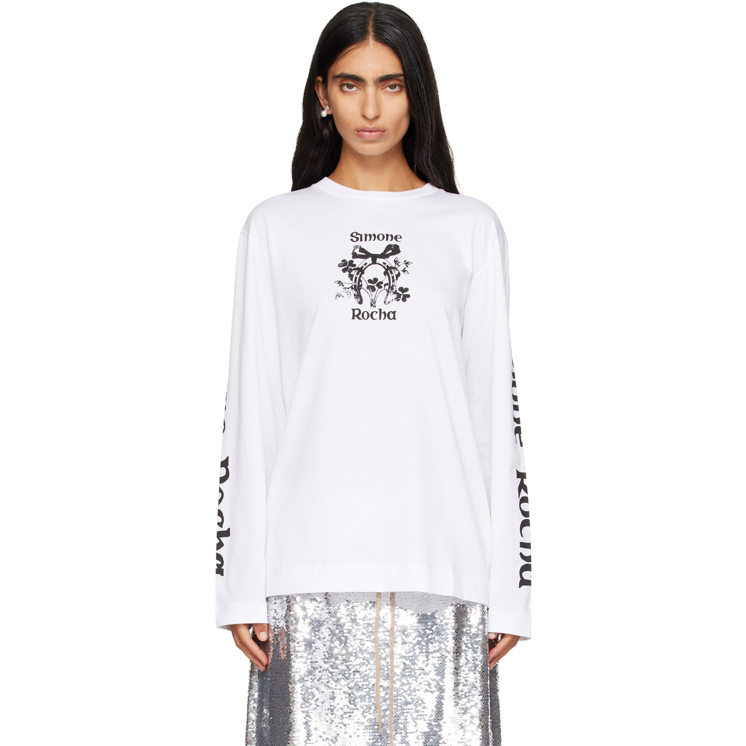 Simone Rocha - White 'Coming Up Roses' Print Long Sleeve T-shirt