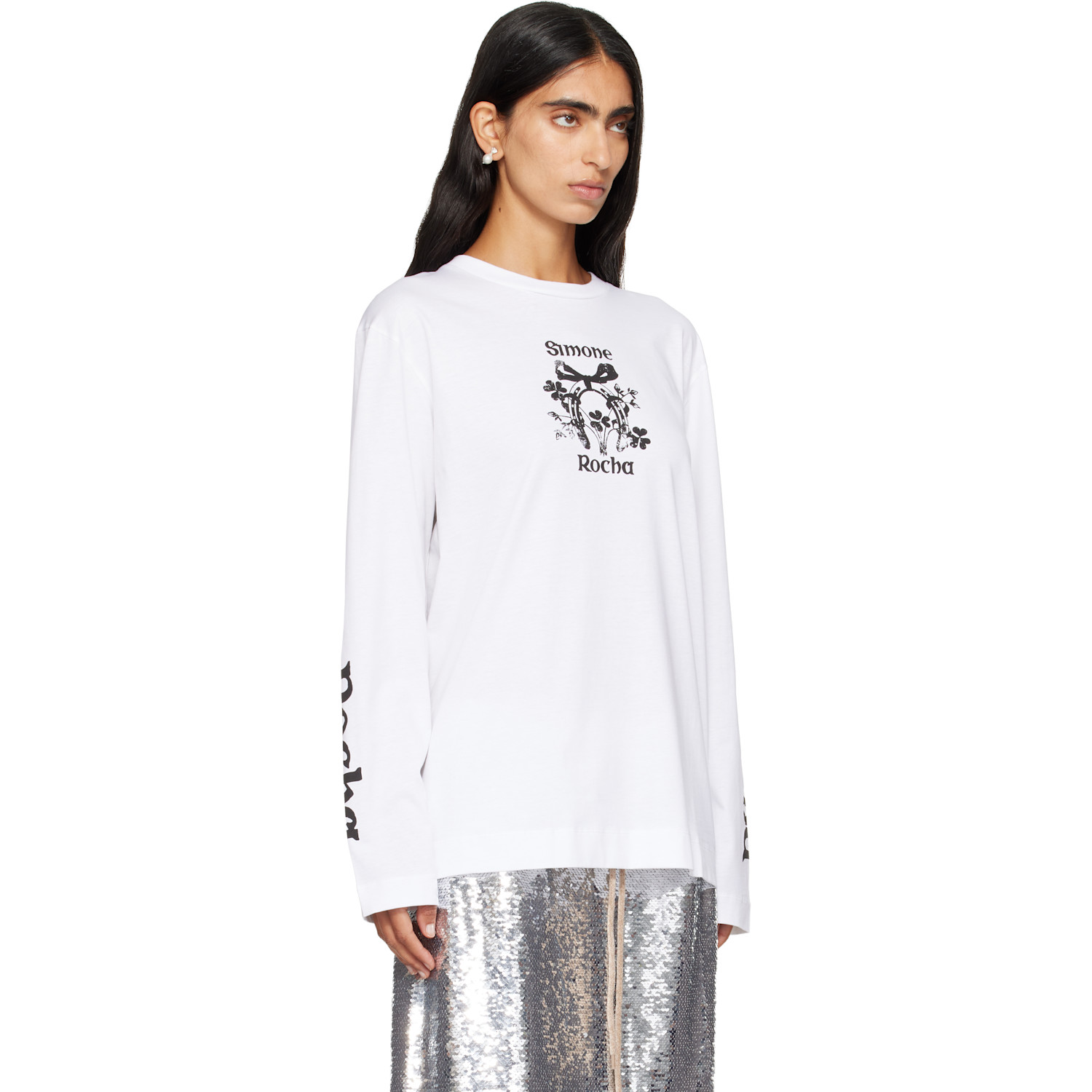 Simone Rocha - White 'Coming Up Roses' Print Long Sleeve T-shirt