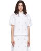 Simone Rocha Simone Rocha White Cropped Rosebud Puff Sleeve Lace Trim Shirt - 1