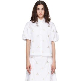 Simone Rocha Simone Rocha White Cropped Rosebud Puff Sleeve Lace Trim Shirt