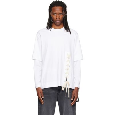 Simone Rocha Simone Rocha White Lace Up Hem Layered Long Sleeve T-shirt