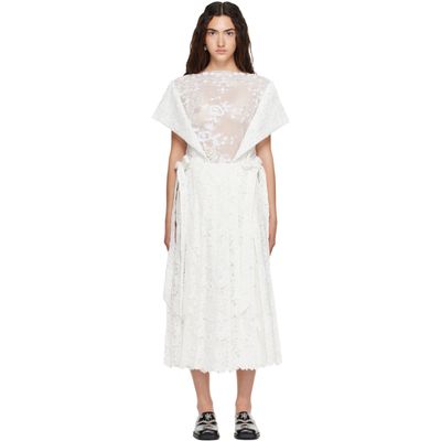 Simone Rocha Simone Rocha White Pleated Sheer Panel Flared Maxi Dress