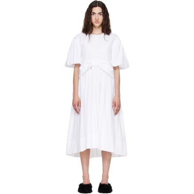 Simone Rocha Simone Rocha White Puff Sleeve Gathered Bow Smock Midi Dress