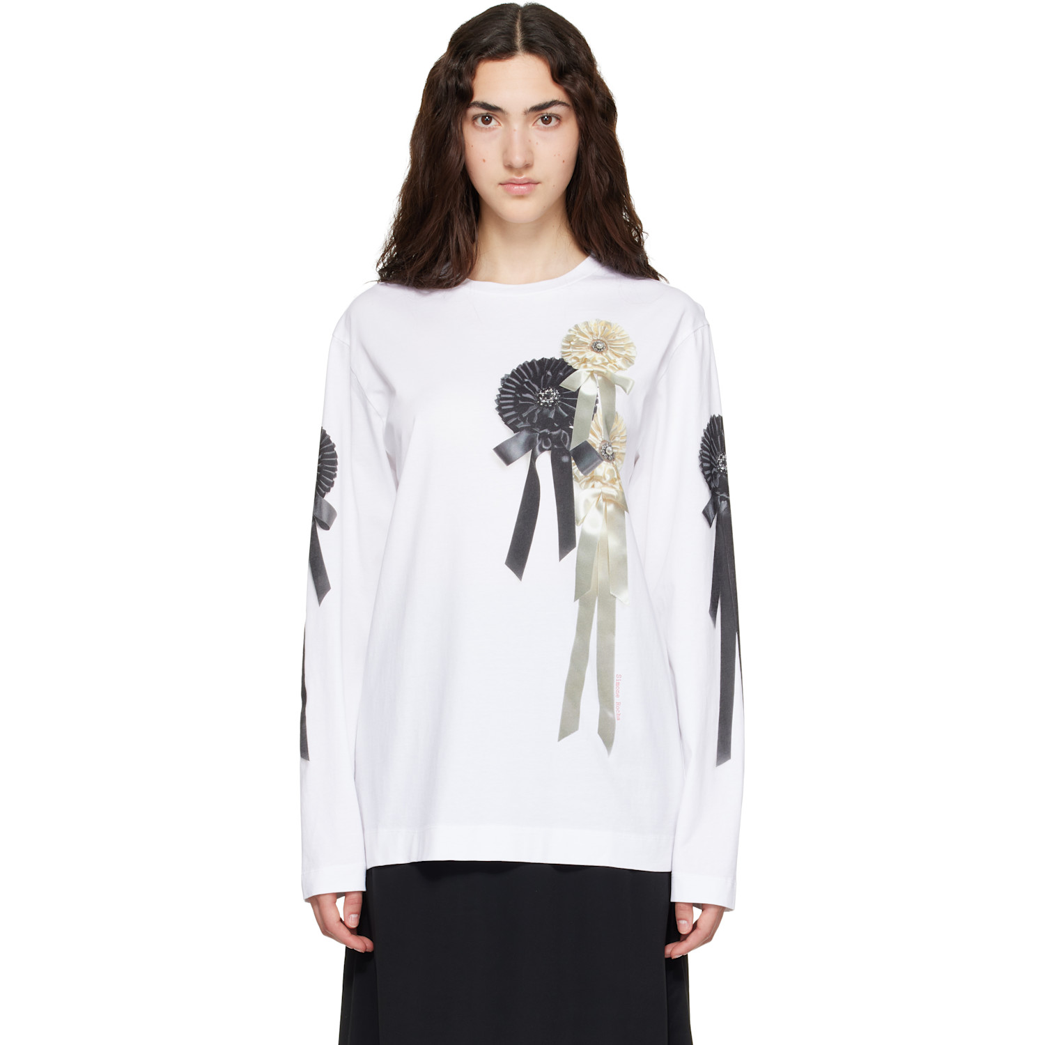 ronherman購入　SIMONE ROCHA♡カットソー Simone Rocha - White Ribbon Rosette Print Long Sleeve T-shirt